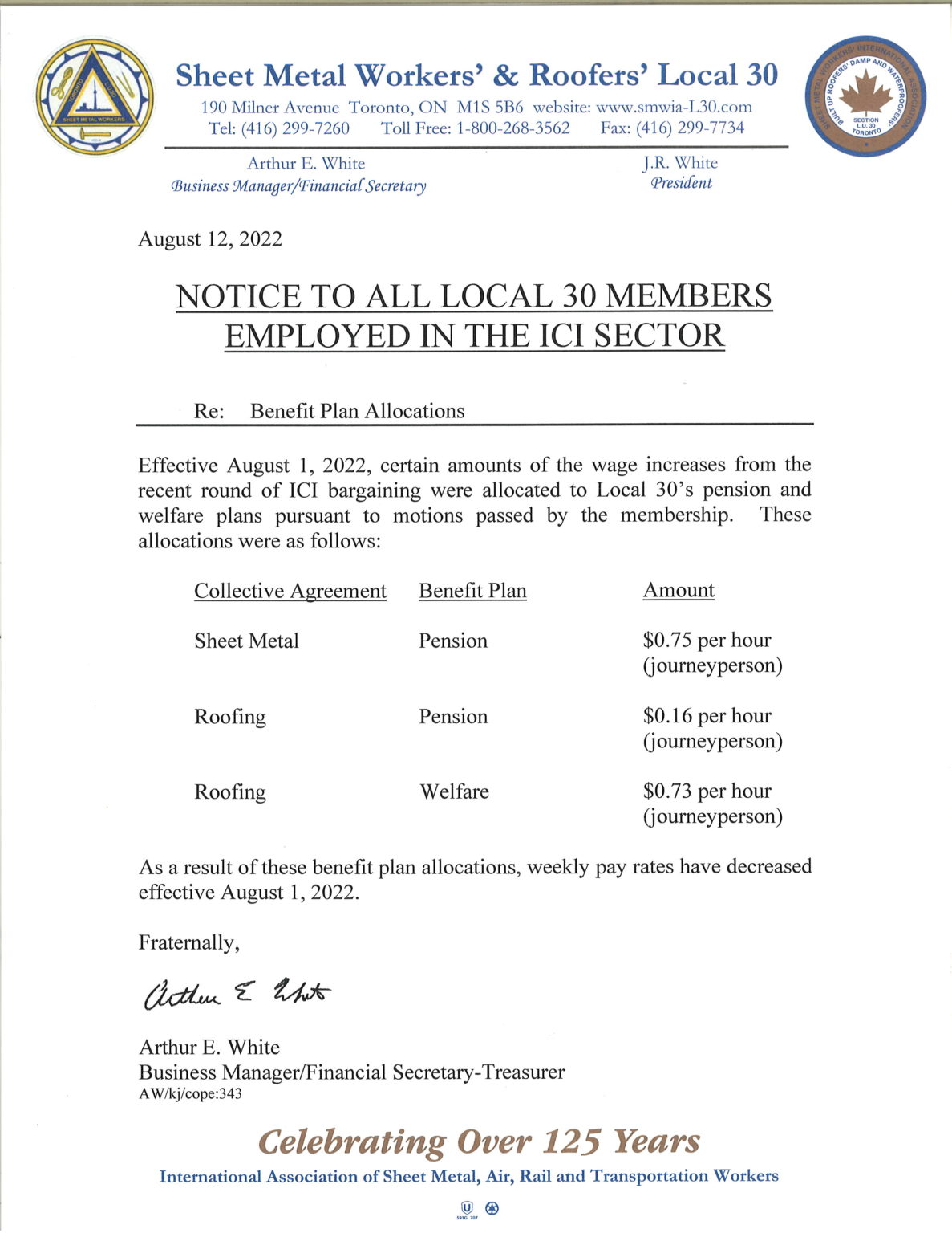 Notice to all Local 30 Members in the ICI Sector Local 30